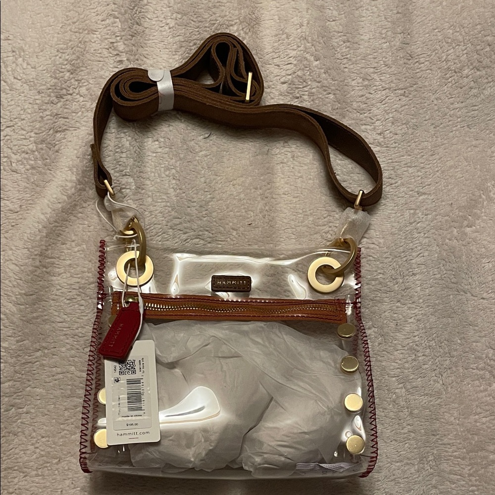 Hammitt Clear Crossbody Bag with Brown and Gold Accents